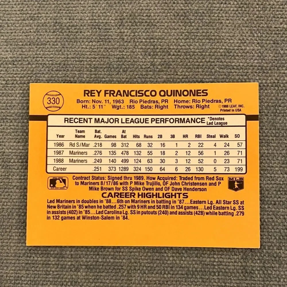 1989 Donruss Seattle Mariners Baseball Card Trading Card